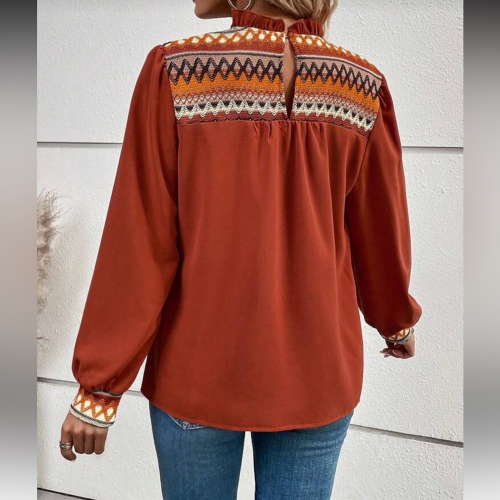 SHEIN Rust Geometric Blouse - Picture 2 of 4